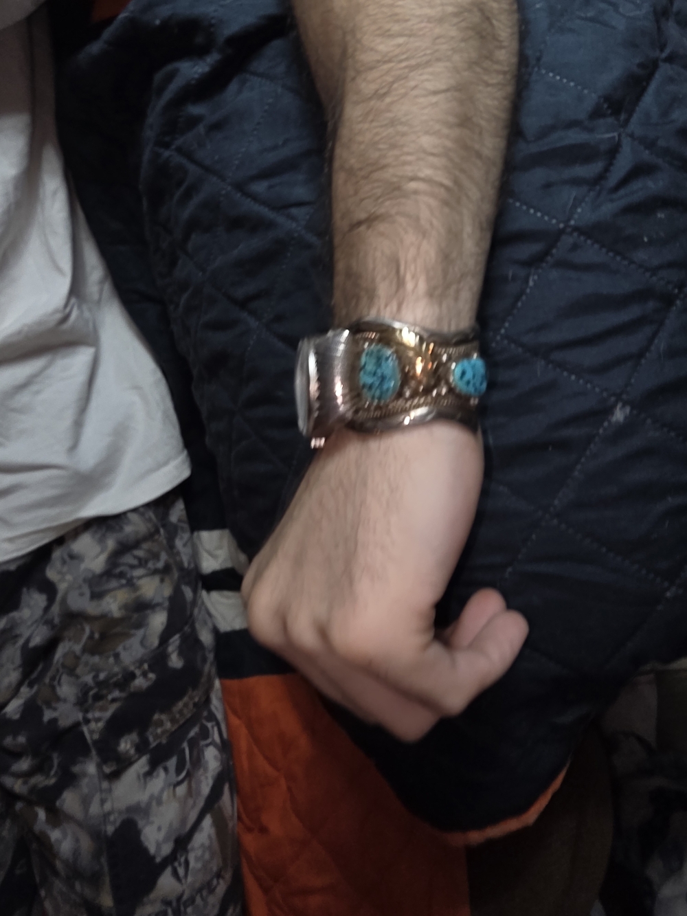 Turquoise Accent Silver Watch Cuff - Picture 2 of 7